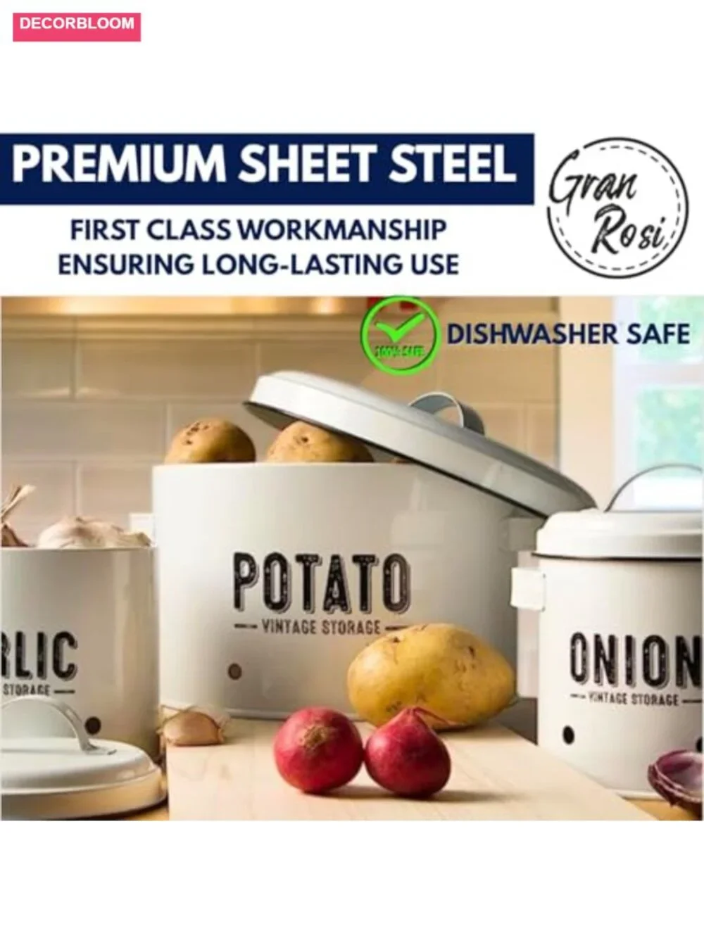 Metal Potato Onion Garlic Storage Bin Set with Ventilation Holes